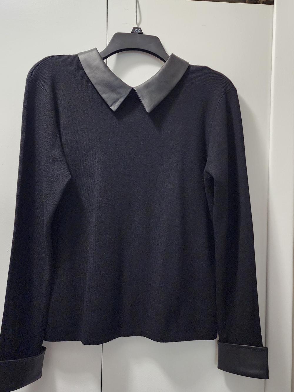 LIKE NEW Black Sweater with Faux Leather Collar and Cuffs